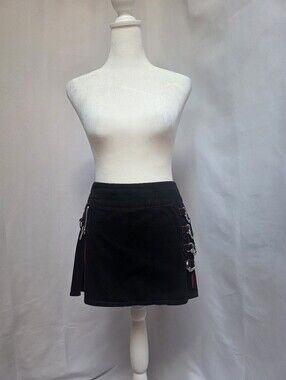 Tripp NYC Black Denim Mini Skirt Handcuff Chains Goth Punk Size L